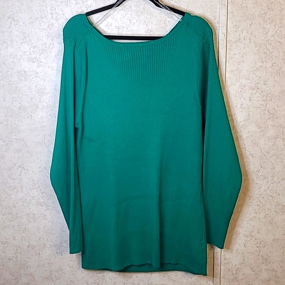 Ashley Stewart green ribbed twist front cut out sweater NWT sz 26 - Picture 2 of 4
